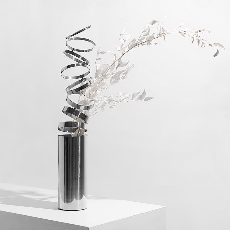 现代轻奢不锈钢魔术环花器样板房家居艺术花瓶摆件售楼处软装饰品