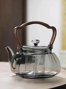 璃新款PAC烟灰色玻璃提梁壶壶家用高硼硅玻煮一体花蒸茶可加热烧