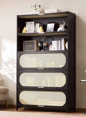 立黑色中古五风斗柜客厅卧室FRE收纳柜子窄储物柜书柜玄关柜高柜