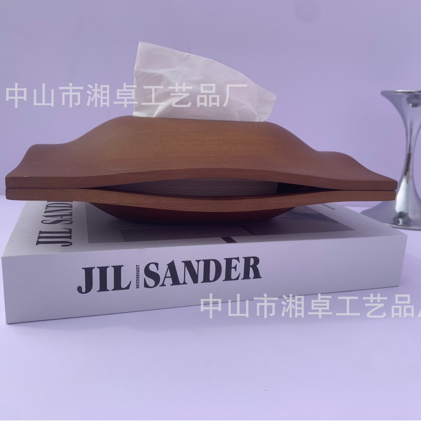 高档胡桃木纹桌面纸巾盒摆件