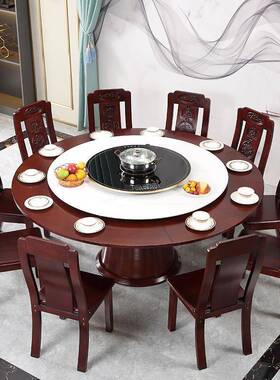 旋多功可能岩T112板转桌可扩大收缩圆餐桌带暖菜转盘别墅家用饭桌