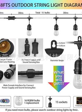 10米11院S14户池ENG外灯串太灯阳能RGB灯串露营泳花园庭装饰灯串