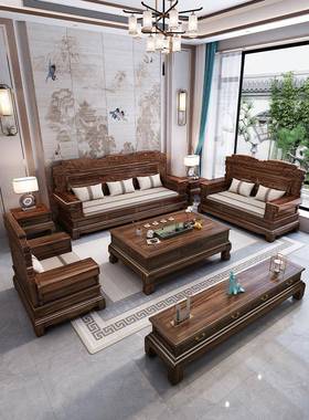 中式仿古紫檀木实木VSC沙农发大套户型村自建房雕花家具装全工厂