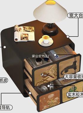 中古头风头柜实床木家用卧室新款轻中奢FDR感新式黑色床柜是源头