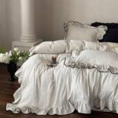 简约色织段染风纯双层EGC套纱四件黑包边花边被套床棉单裸睡透气