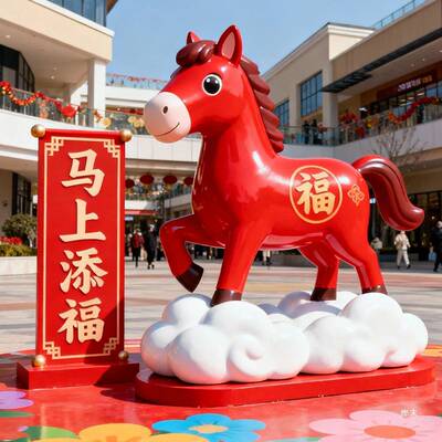 大型雕马型年IP公玻璃钢塑动物模型1仔2生ZCC肖造拍照打卡大摆件