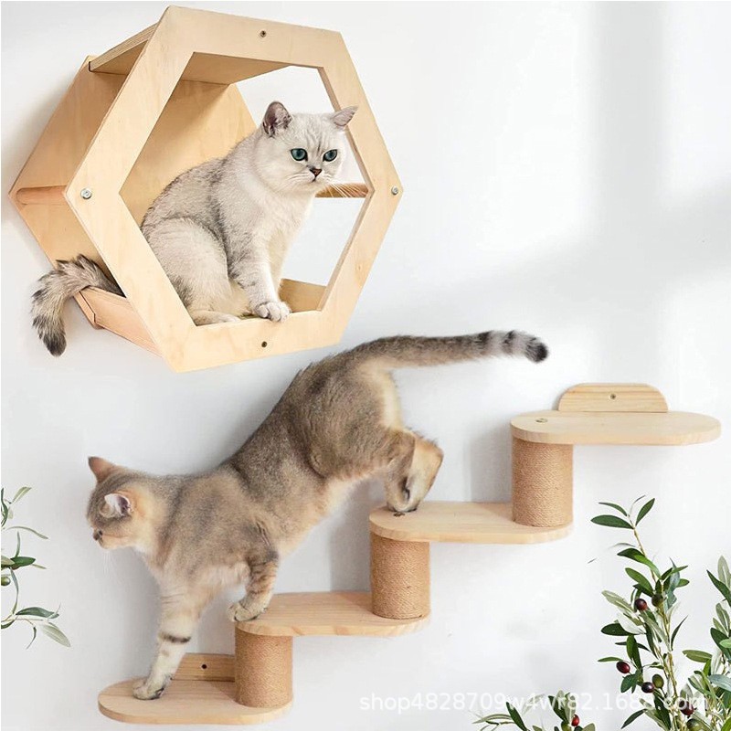 实木壁挂猫爬架剑麻窝一体