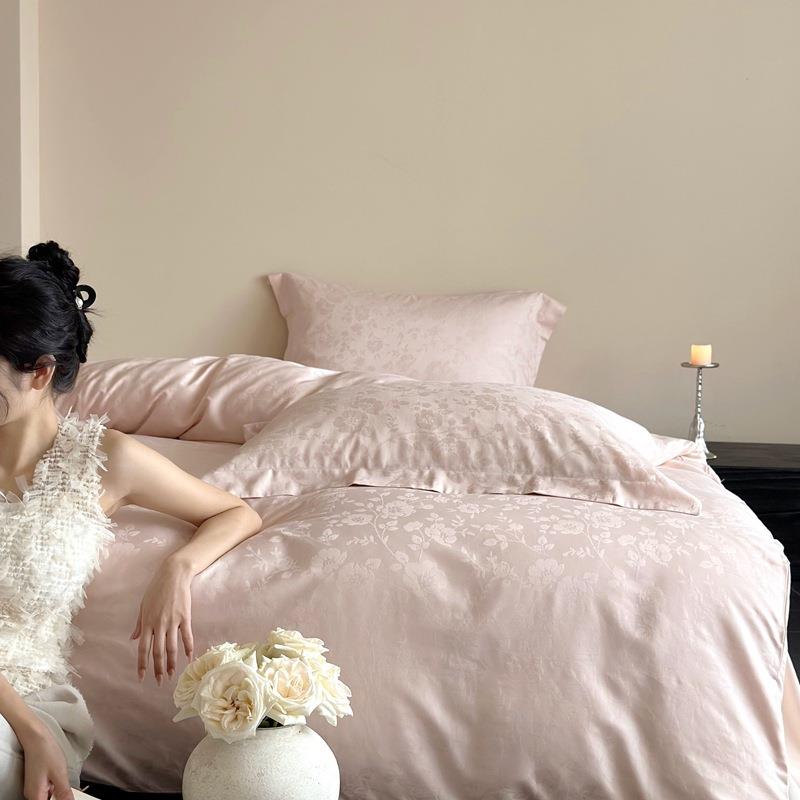包浪漫的～季提100S全棉长绒棉HCK四件套淡雅提花棉三件套四花纯