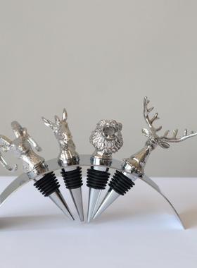 现代轻奢酒柜金属红酒塞动物创意摆件桌面酒店餐厅装饰品样板间