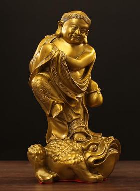 黄铜刘海戏金蟾摆件大号三足蛤蟆蟾蜍刘海戏金蝉开业礼品中式