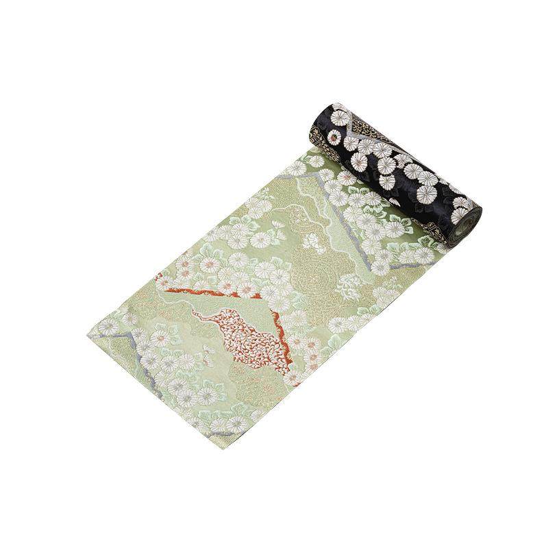 日式西阵织茶席防水桌旗中式山菊锦缎茶桌旗茶垫布轻奢茶台茶几布