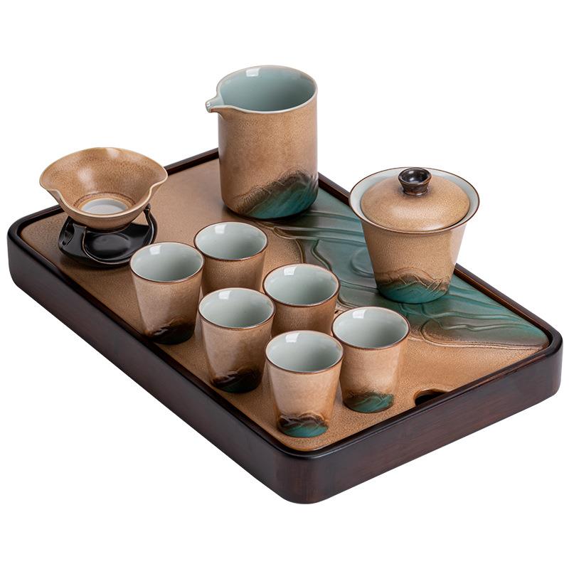 千里江茶具山装窑变提梁盖碗侧ZAJWI202把壶整套干茶泡套功夫具礼