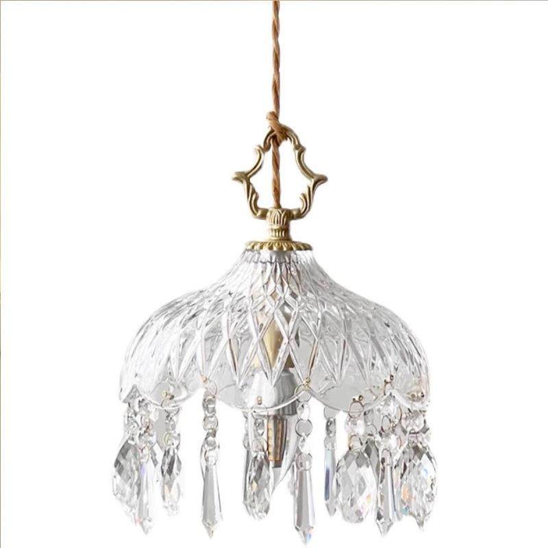 法式黄铜水晶小吊灯复古过道阳台床头玄关吧台西早玻璃长线复古风,家装灯饰光源,智能吊灯,淘宝优惠券,粉丝福利购,淘宝优惠卷