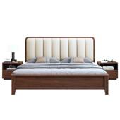 北欧主卧室软靠床1.5米现代简约储物床1.8米大小户型胡桃木实木床