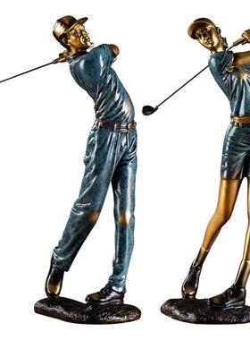 欧式打高尔夫雕塑人物客厅电视柜酒柜软装饰品办公室北欧轻奢摆件