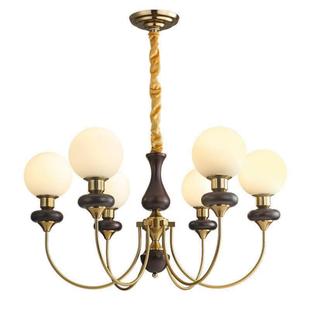 卧室灯餐厅铜灯 新中式 全铜法式 复古胡桃木色吊灯客厅主灯魔豆美式