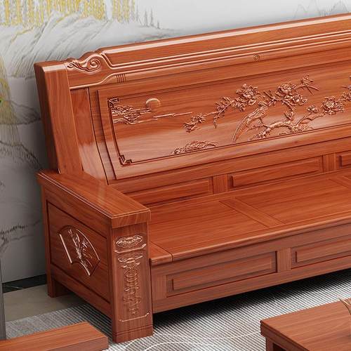 实木沙发中式客厅三人位农村堂屋自建房香樟木木制木头老式春秋椅