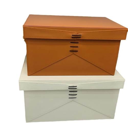 轻奢穿绳皮革收纳箱样板房装饰品衣帽间柜顶卧室大储物收纳盒摆件