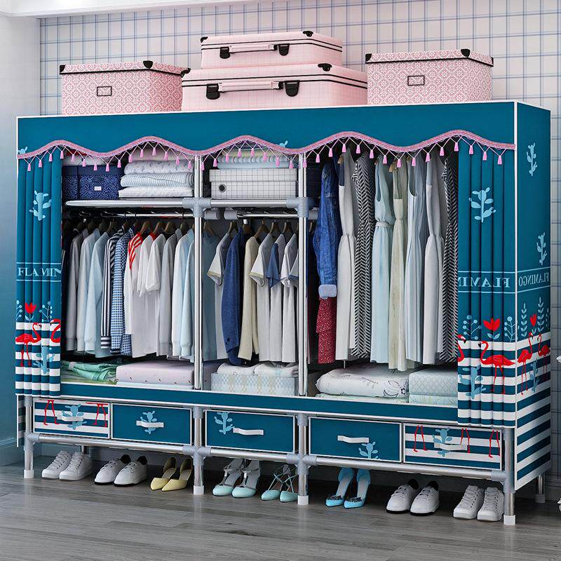 19管钢接头衣柜简易布衣柜钢管加粗加固全钢架家用出租房用挂衣橱