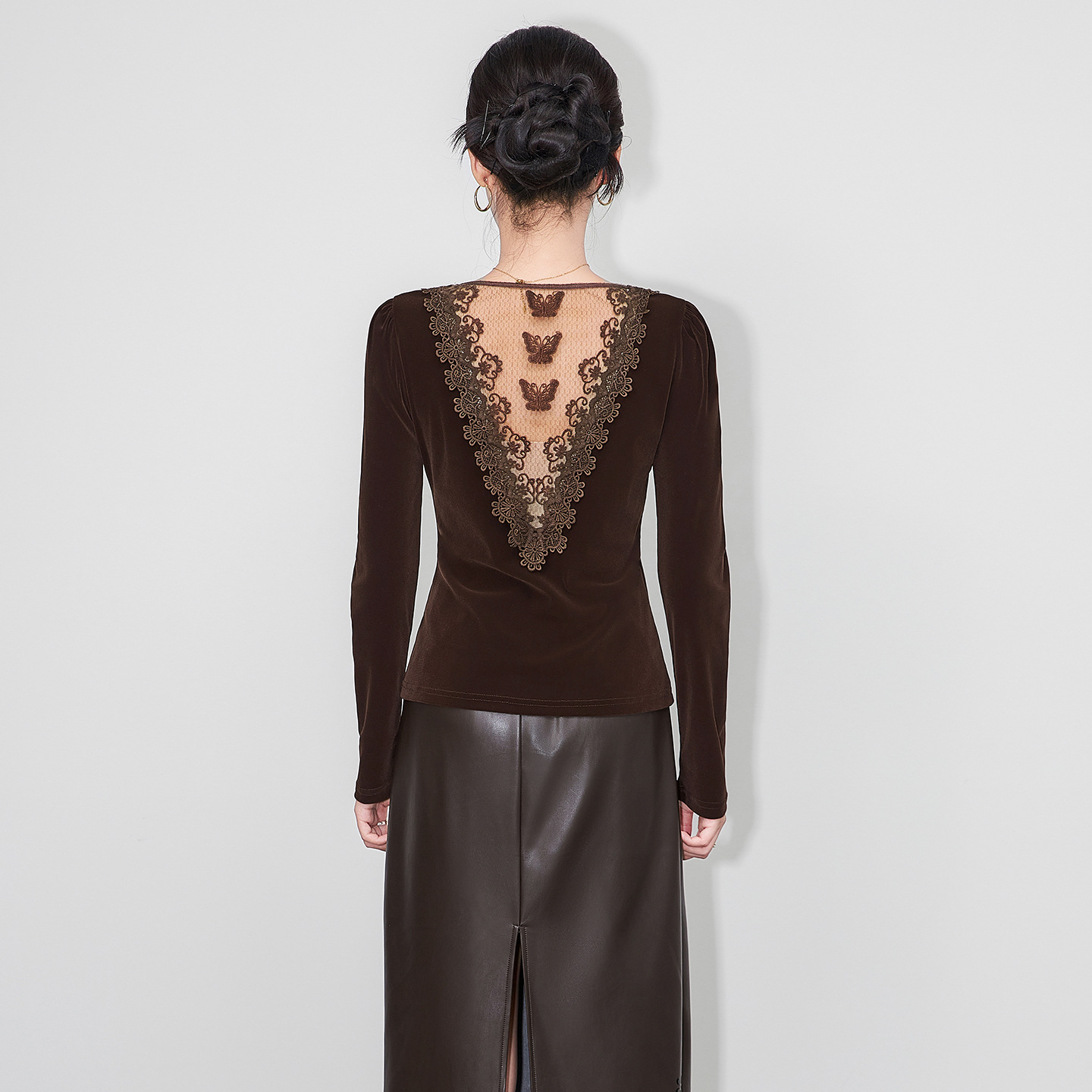 手工钉珠丝绒打底衫t恤