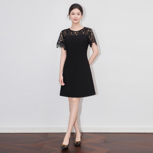 高级感小香风镂空蕾丝设计感连衣裙收腰显瘦小个子a字裙夏季 新款