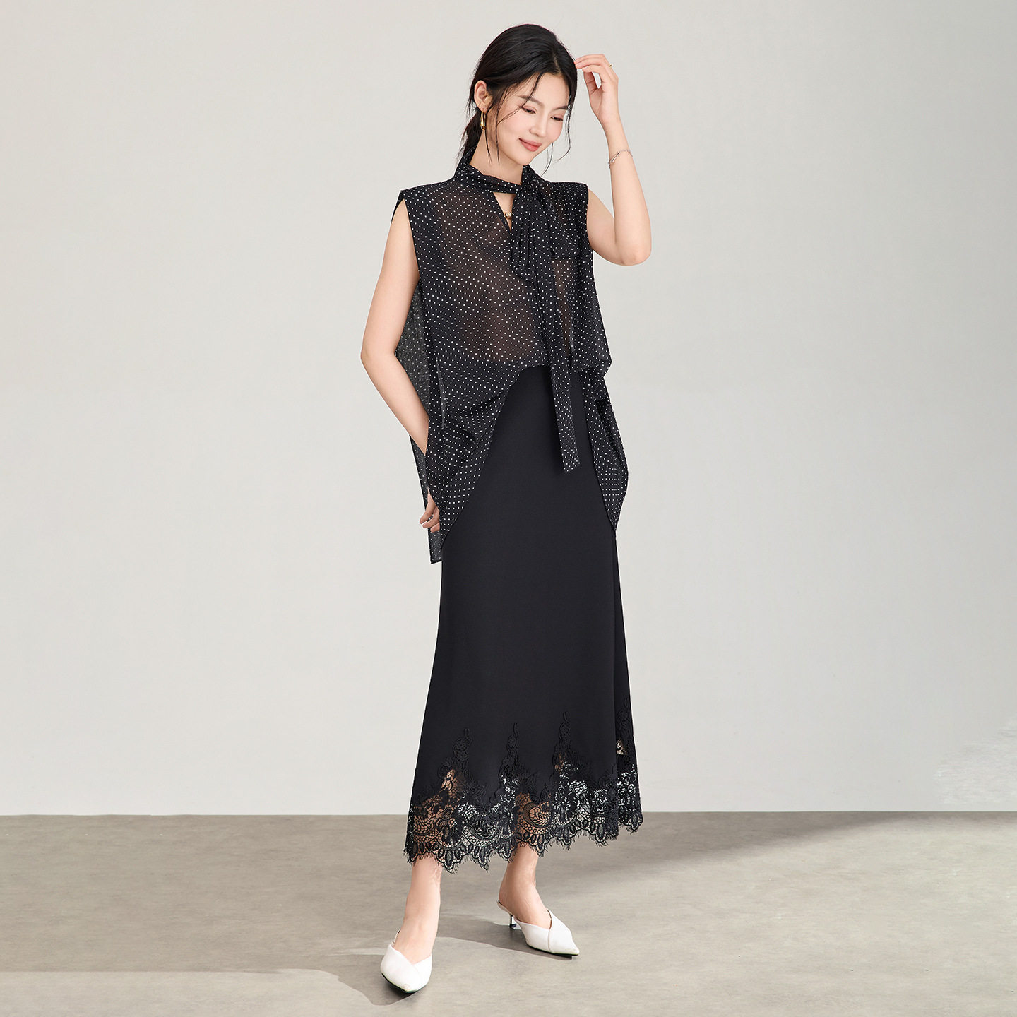 黑色蕾丝拼接鱼尾半身裙女夏季新款高腰显瘦气质中长款包臀长裙