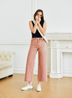 GALASHELLS#0430201-P2砖红色九分小直筒牛仔裤