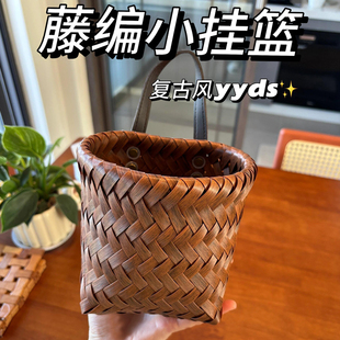 小蒜筐仿藤手工编织葱姜蒜收纳筐PU把手玄关壁挂式收纳篮插花篮