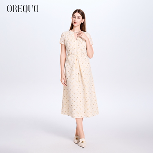 OREQUO HOLIDAY V领显瘦碎花连衣裙女夏季新款气质度假高级感裙子