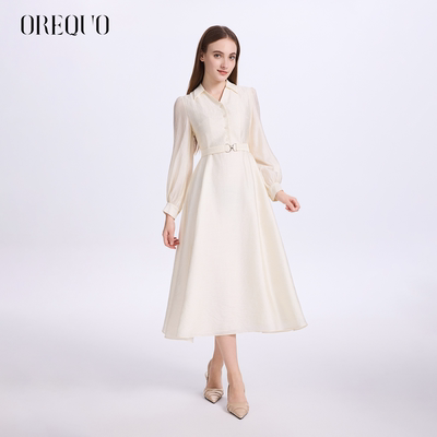 OREQUO HOLIDAY 春季新款气质连衣裙女收腰显瘦长袖衬衫领裙子