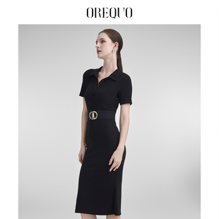 OREQUO HOLIDAY 高级感衬衫连衣裙女气质收腰显瘦长裙黑色裙子