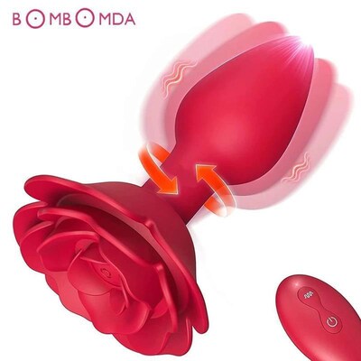 Rose Anal Plug 360 Rotation Vibrator Prostate Massage Butt