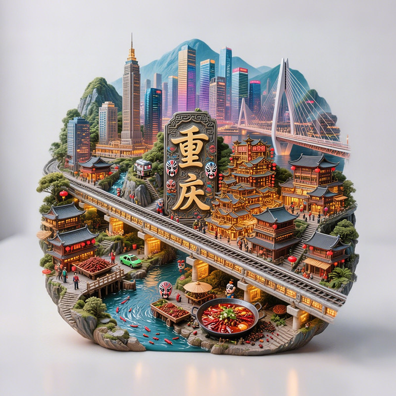 重庆城市建筑火锅创意金属冰箱贴
