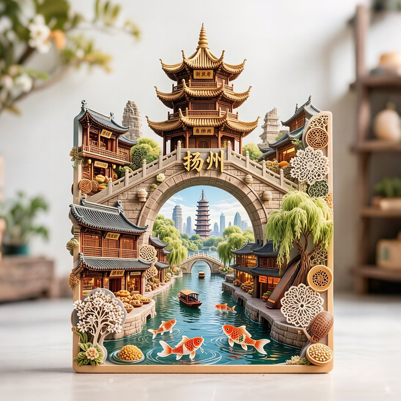 扬州冰箱贴苏州杭州园林西湖城市文创金属旅游纪念品中国风冰箱贴