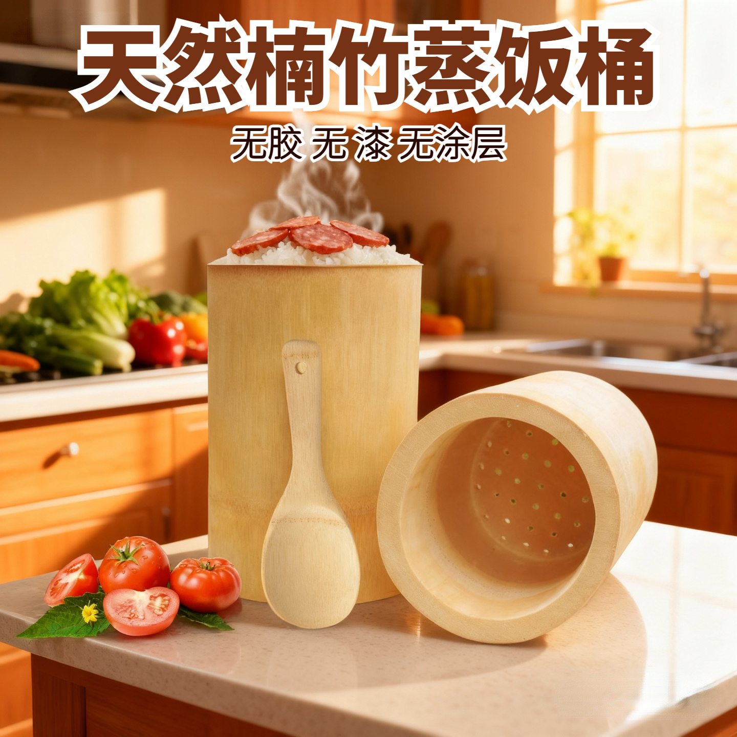 天然高山楠竹家用无涂层蒸饭桶