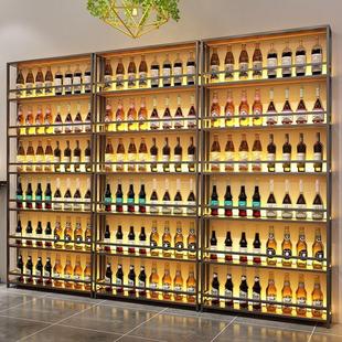 铁艺工业风酒架吧台酒柜酒庄多层置物餐厅葡萄酒架实木发光陈列架