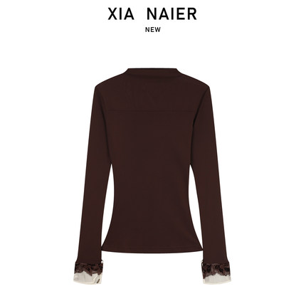 【100%全醋酸】网纱拼接半高领长袖T恤25秋冬打底衫89809