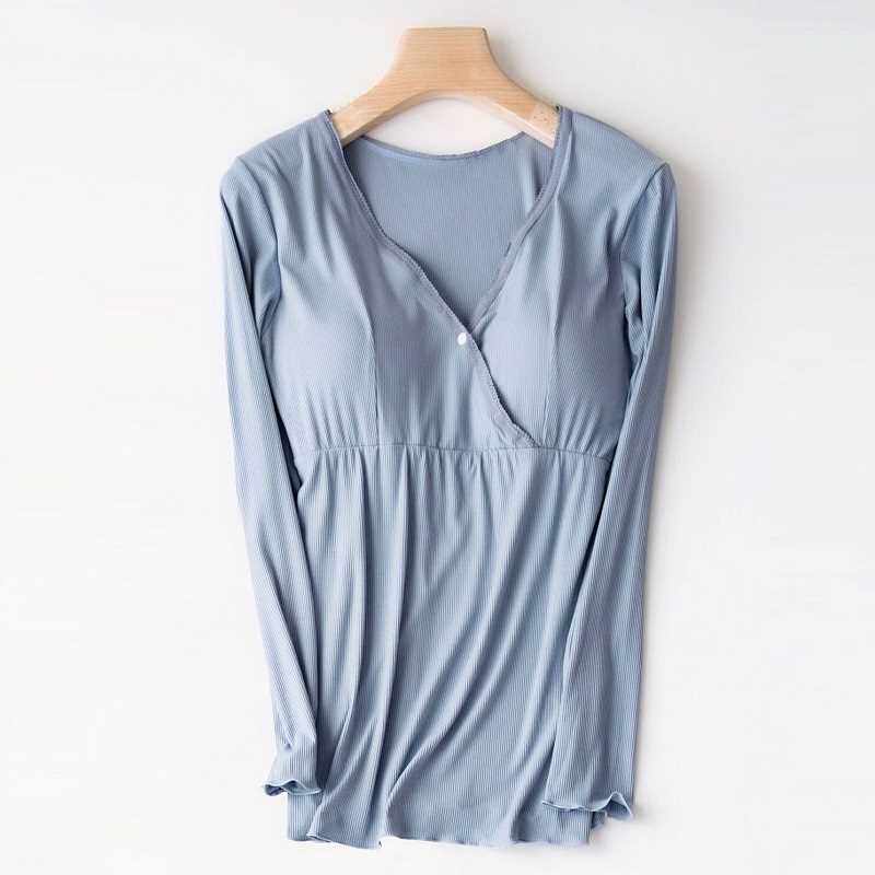 速发莫代尔孕妇产后哺乳长袖上衣秋衣喂奶衣月子服外出打底衫春夏