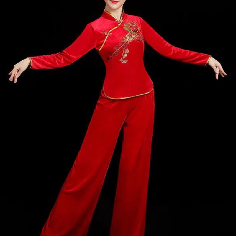 速发秧歌服20演4年新装金丝绒民族舞蹈服款广场舞套装伞舞扇子舞2