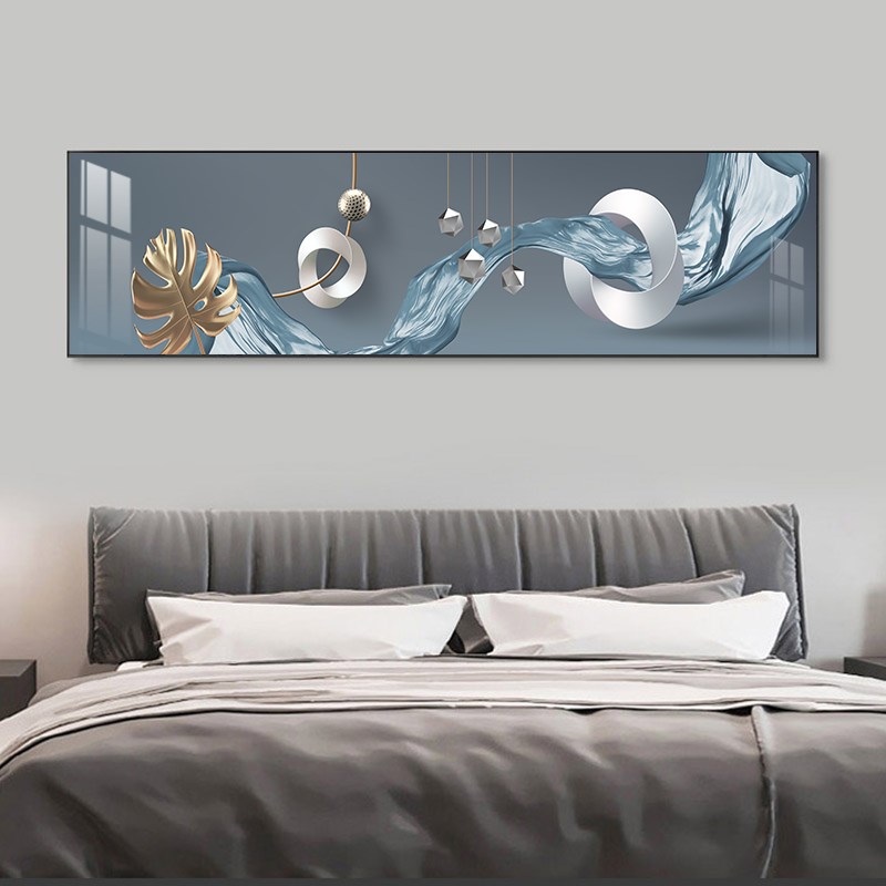 速发极简卧室床头装饰画立体抽象房间背景墙挂画横幅晶瓷壁画图片