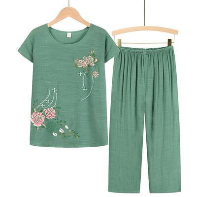 速发Wo/Middle-aged Suits Sumr Pat Two Pieces Set Wo Sho
