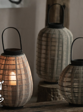 速发手工亚麻布艺灯意禅意侘寂风落饰手提装地桌面悬挂创笼灯罩