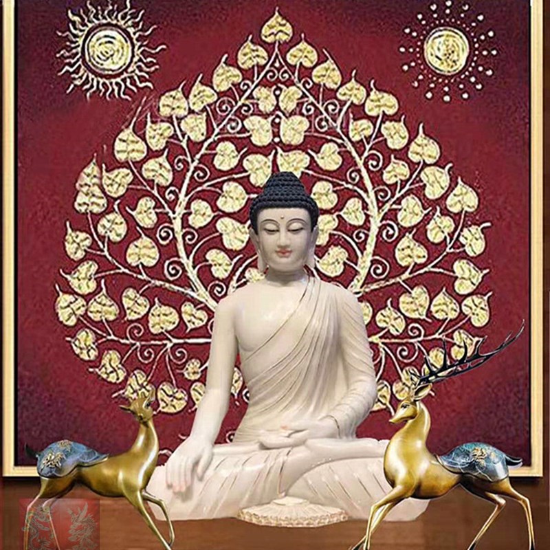 现货速发手绘东南亚泰式装饰画家居酒店会所玄关立体金色红底菩提图片