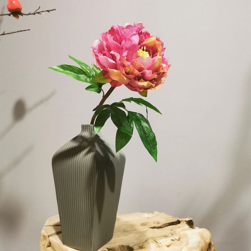 速发高品质手感叶玫红牡丹芍药仿真花束假花家居客厅客厅玄关插花