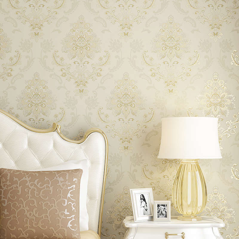 高档奢华欧式无缝墙布现代简约卧室客厅全屋壁纸电视背景刺绣壁