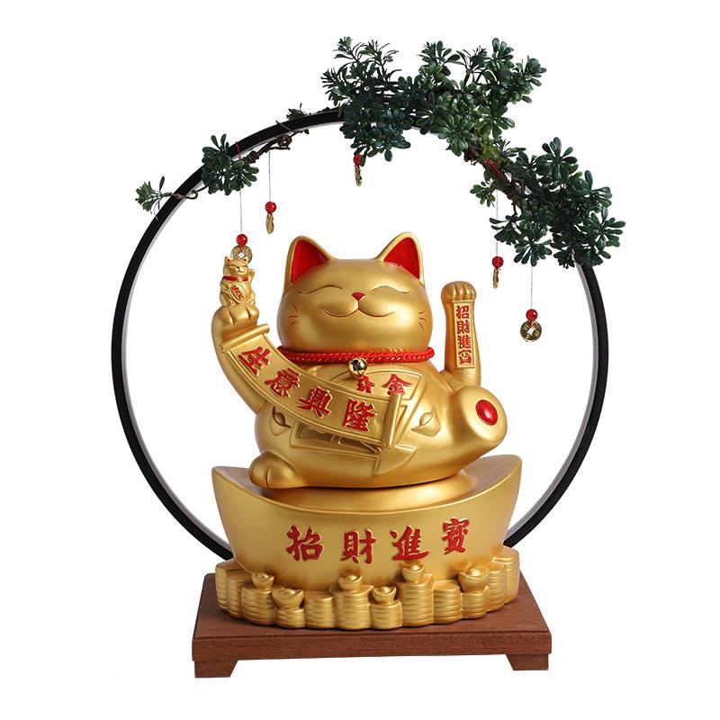 招隆猫摆件开客业生意兴自财动摇手前台家居厅装饰0e0r/874品发财