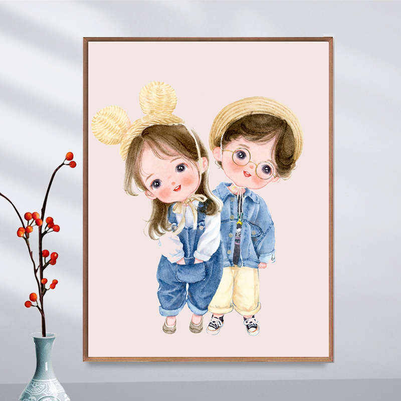 可爱情侣钻石画2025新款卡通小幅简单5d点贴钻十字绣客厅卧室满钻