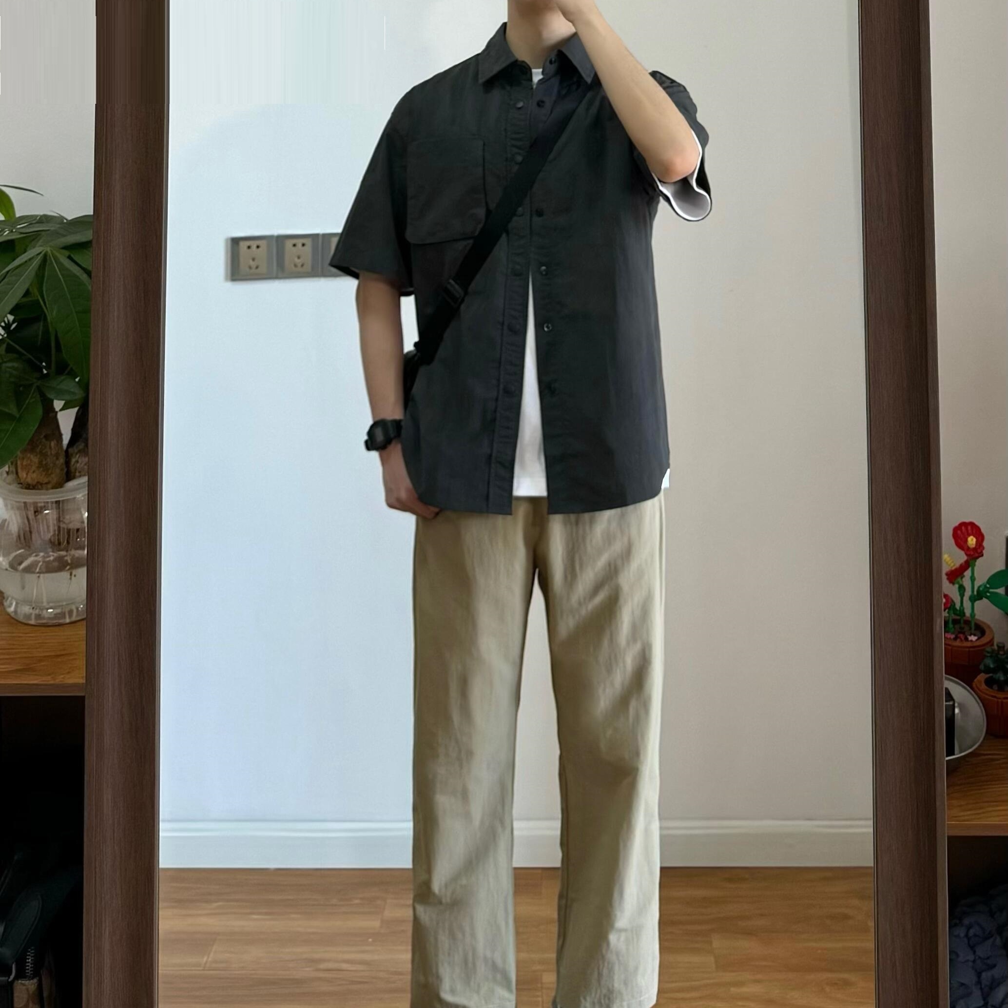 2025新款男装套装日系短袖t恤衣服男生夏天宽松工装长裤男夏装潮