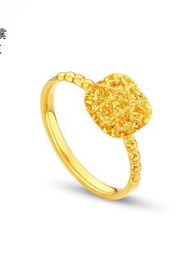 金店同款古法沙金精致花丝小方糖戒指绕线闪耀活口戒指送女友