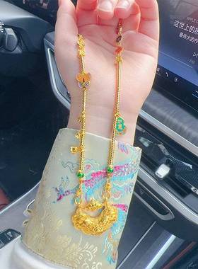 金店同款沙金饱满锦鲤花牌蝴蝶项链可调节新中式古风汉服配饰女